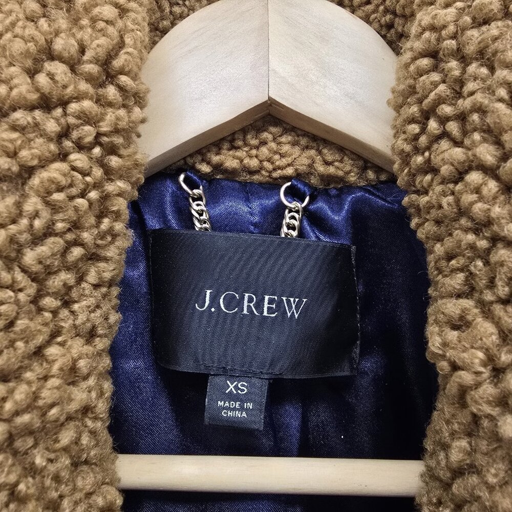 J Crew Teddy Sherpa Topcoat Size XS Lined Pockets Snap Buttons Plush Brown - Picture 3 of 13